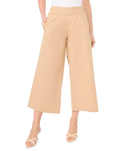 Cece Smocked Waist Crop Wide Leg Pants In Neutral