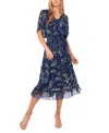 Cece Floral Smock Waist Midi Dress In Blue