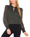 Cece Mixed Print Split Neck Top In Gray