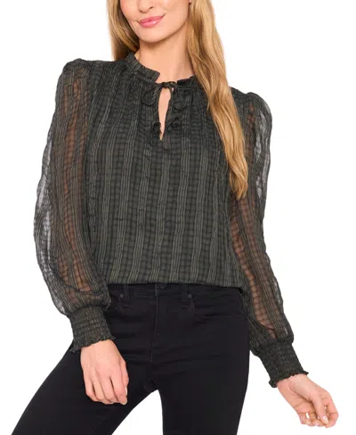 Cece Women's Smocked Cuff Ruffle Top In Gray