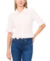 Cece Smocked Elbow Sleeve Ruffle Blouse In New Ivory