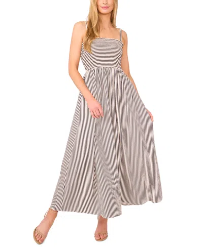 CECE WOMEN'S STRIPED SMOCKED TIE STRAP MAXI DRESS