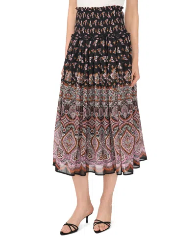 Cece Women's Smocked Waist A-line Midi Skirt In Multi