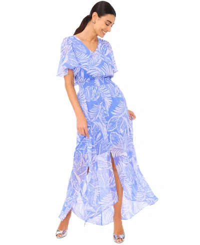 Cece Women's Smocked-waist Flutter-sleeve Maxi Dress In Tropic Night