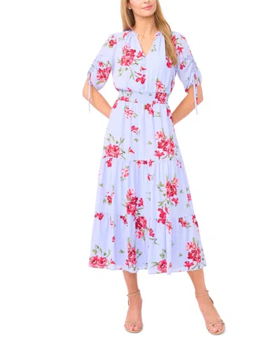 Cece Women's Smocked Waist V-neck Midi Dress In Blue