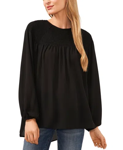 Cece Women's Smocked Yoke High Low Blouse In Rich Black