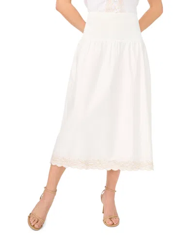 Cece Women's Smocked-waist Embroidered A-line Midi Skirt In White