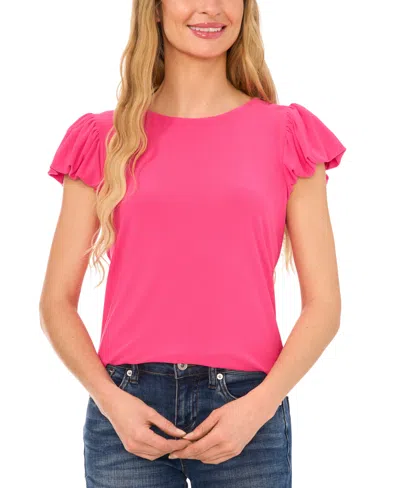 Cece Date Night Cap Bubble Sleeve Tee With Bow Tie Back In Bright Rose