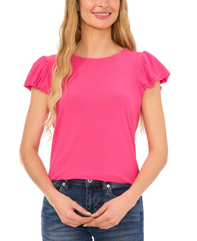 Cece Date Night Cap Bubble Sleeve Tee With Bow Tie Back In Pink