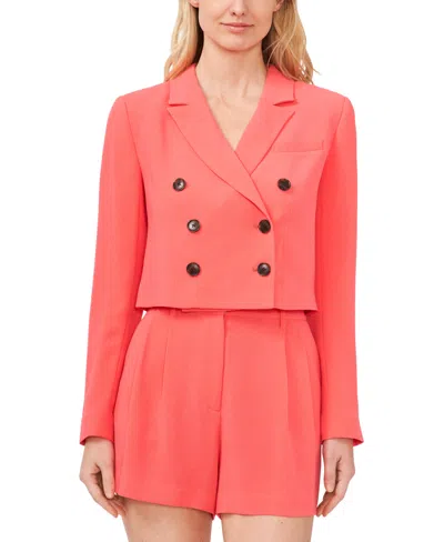 Cece Women's Solid Double Breasted Notched Collar Cropped Blazer In Calypso Coral