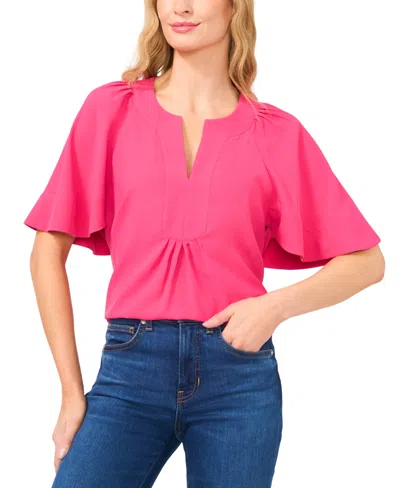 CECE WOMEN'S SOLID FLUTTER-SLEEVE V-NECK TOP