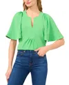 Cece Flutter Sleeve Crepe Top In Green