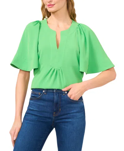 Cece Women's Solid Flutter-sleeve V-neck Top In Medium Green