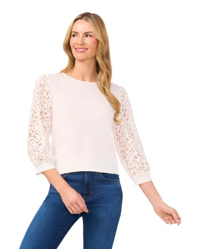 Cece Floral Embroidered Top In Antique White