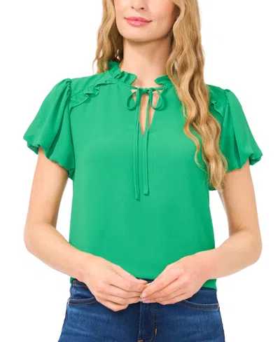 Cece Women's Solid Ruffle-trimmed Puff-sleeve Blouse In Medium Green