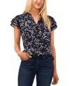 Cece Women's Split-neck Flutter-sleeve Printed Blouse In Navy J