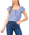 Cece Women's Split-neck Flutter-sleeve Top In Blue