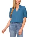 Cece Frill V-neck Button-up Blouse In Mallard Blue