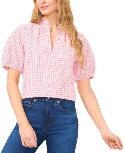 Cece Women's Split-neck Raglan-sleeve Cotton Blouse In Confetti Pink