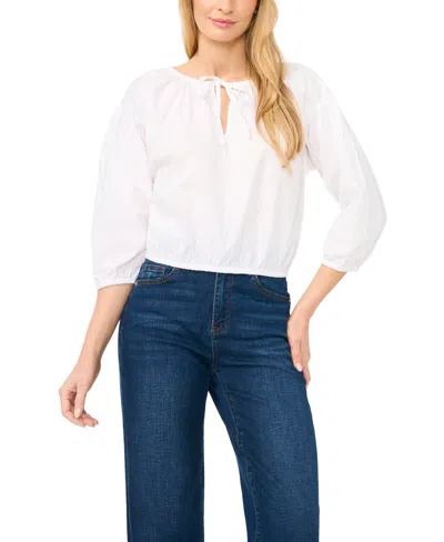 Cece Women's Split Tie Neck Bubble Blouse In White