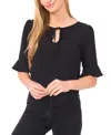 Cece Women's Split Tie Neck Ruffle Cuff 3/4-sleeve Top In Black