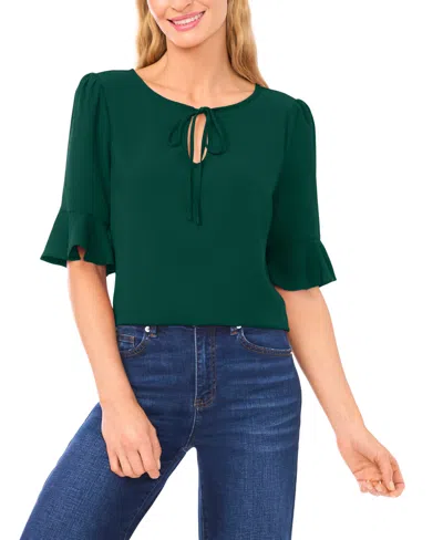 Cece Women's Split Tie Neck Ruffle Cuff 3/4-sleeve Top In Green