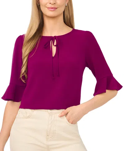 Cece Women's Split Tie Neck Ruffle Cuff 3/4-sleeve Top In Purple