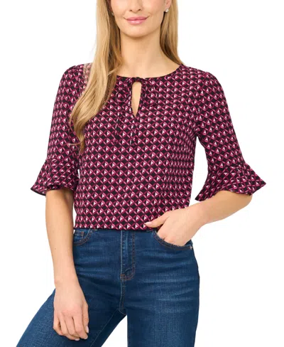 Cece Women's Split-tie-neck 3/4-sleeve Ruffle-cuff Blouse In Animal Print