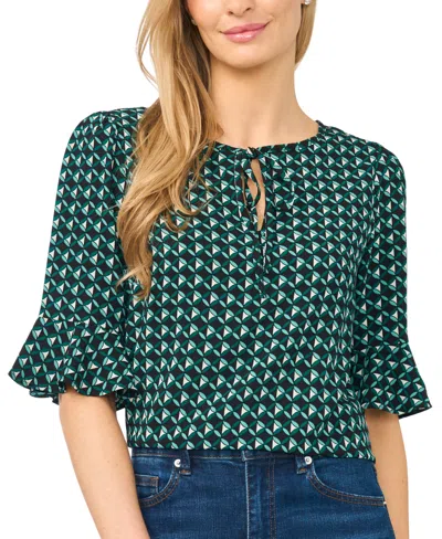 Cece Women's Split-tie-neck 3/4-sleeve Ruffle-cuff Blouse In Multi
