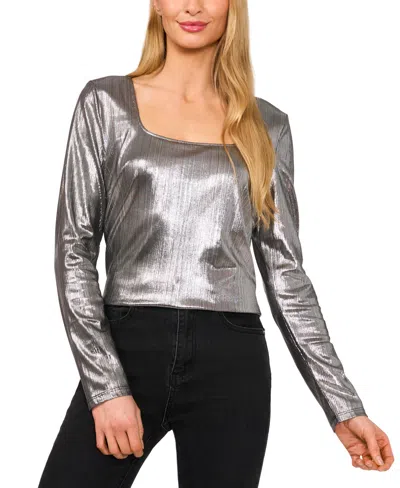 Cece Women's Square Neck Long Sleeve Top In Silver