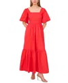 Cece Pleated Bodice Puff Sleeve Cotton Maxi Dress