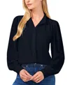 Cece Open Collar Long Sleeve Georgette Button-up Shirt In Classic Navy