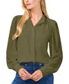 Cece Open Collar Long Sleeve Georgette Button-up Shirt In Dark Clover