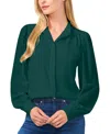 Cece Open Collar Long Sleeve Georgette Button-up Shirt In Dark Forest