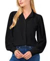 Cece Open Collar Long Sleeve Georgette Button-up Shirt In Rich Black