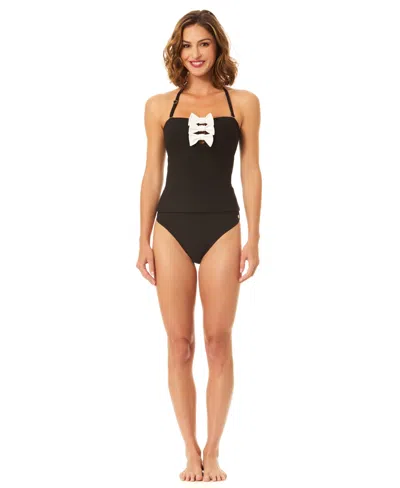 Cece Women's Strapless Bandeau Neck Bow Tankini Top In Black
