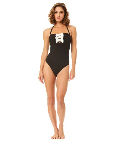 Cece Women's Strapless Bow Bandeau One-piece Swimsuit In Black