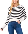 Cece Womens Striped Ribbed Knit Crewneck Sweater In Antique White