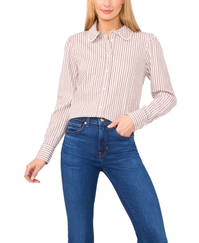 Cece Women's Striped Button Down Shirt In Neutral