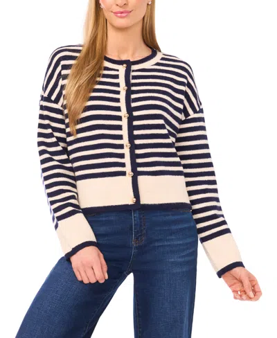 Cece Women's Striped Long-sleeve Cardigan Sweater In Neutral