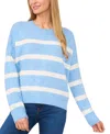 Cece Wide Stripe Crewneck Sweater In Blue Heather