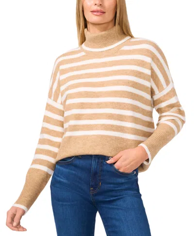 CECE WOMEN'S STRIPED LONG SLEEVE TURTLENECK SWEATER