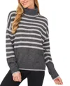 Cece Stripe Turtleneck Sweater In Medium Heather Grey