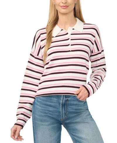 Cece Women's Striped Polo Long-sleeve Sweater In Multi