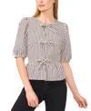Cece Stripe Bow Front Cotton Peplum Top In Neutral