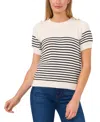 Cece Stripe Shoulder Button Sweater In Antique White