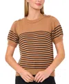 Cece Stripe Shoulder Button Sweater In Cappuccino