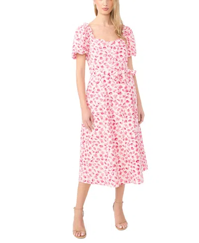 Cece Floral Eyelet Puff Sleeve Midi Dress In Multi