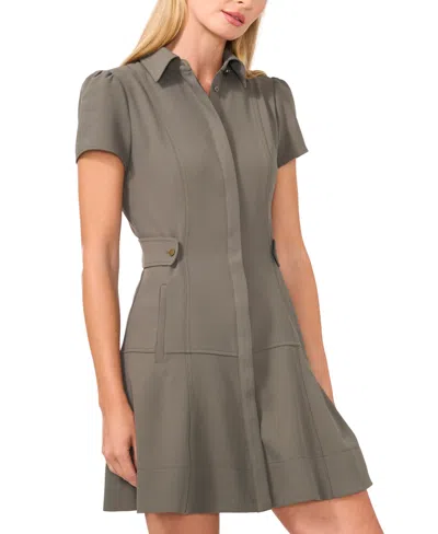 Cece Women's Tab-waist Fit & Flare Shirtdress In Dark Clover