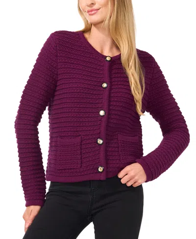 Cece Women's Textured Knit Patch Pocket Cardigan In Pickled Beet